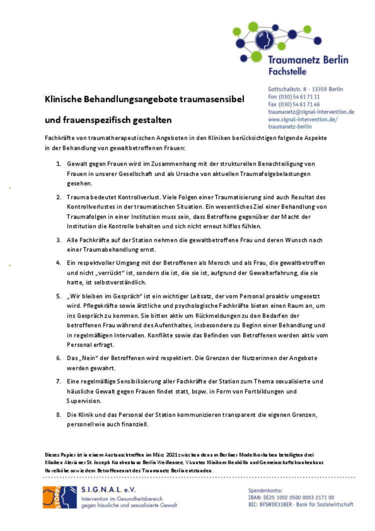 Klinische Behandlungsangebote traumasensibel und frauenspezifisch gestalten