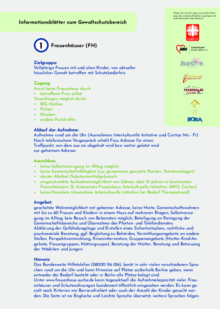 Informationsblätter zum Gewaltschutzbereich