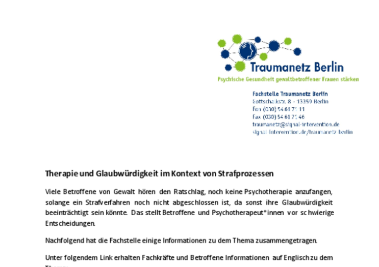 Therapie und Glaubwürdigkeit im Kontext von Strafprozessen