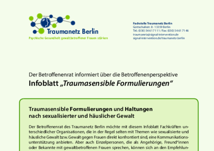 Infoblatt Traumasensible Formulierungen
